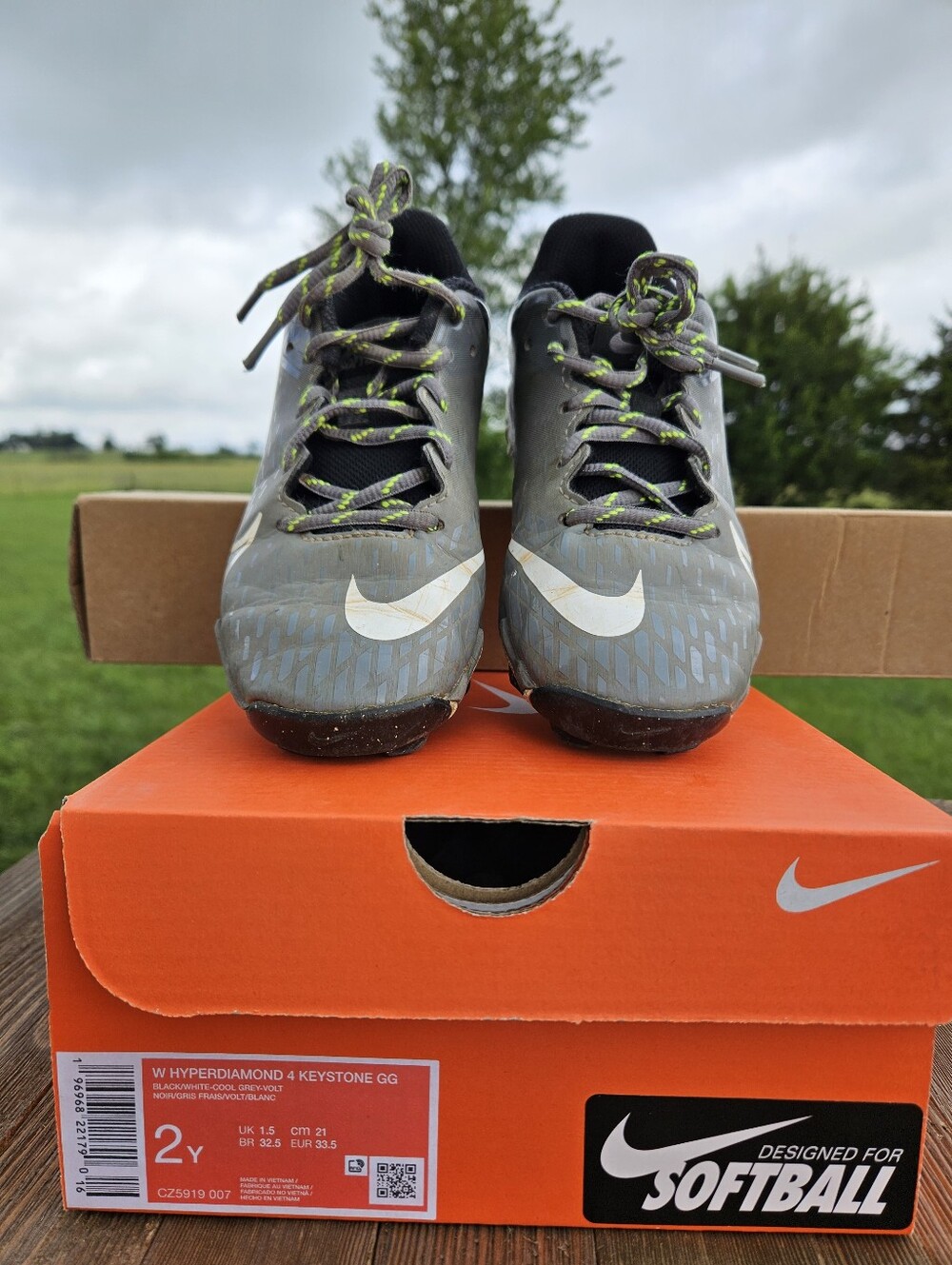 Nike Hyperdiamond 4 Keystone Youth Cleats Size 2Y Grey Black Fastflex CZ5919-007